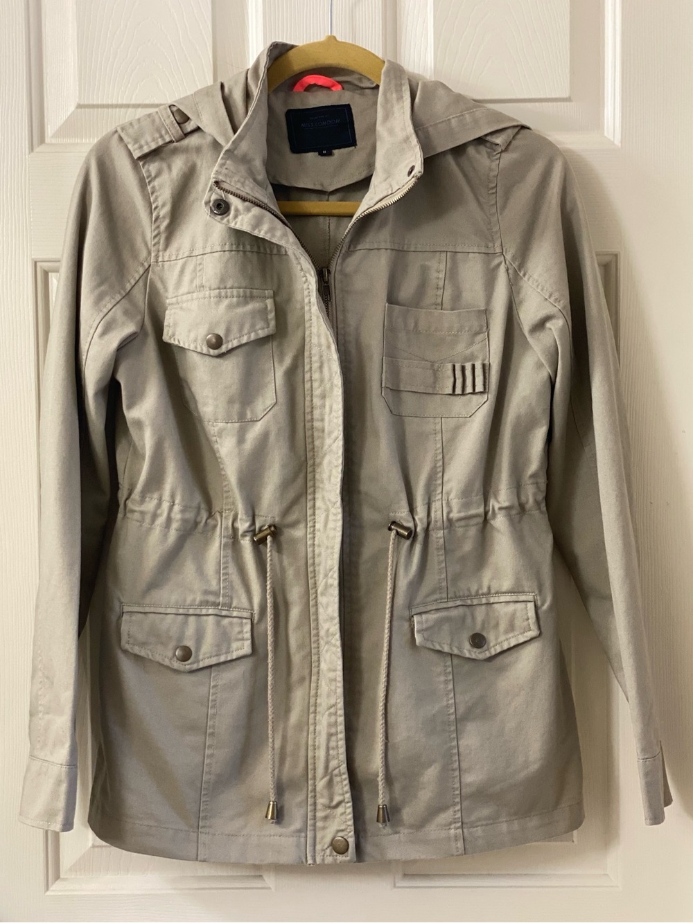 Miss London Black Label Women's Utility Jacket with Hood Size Medium